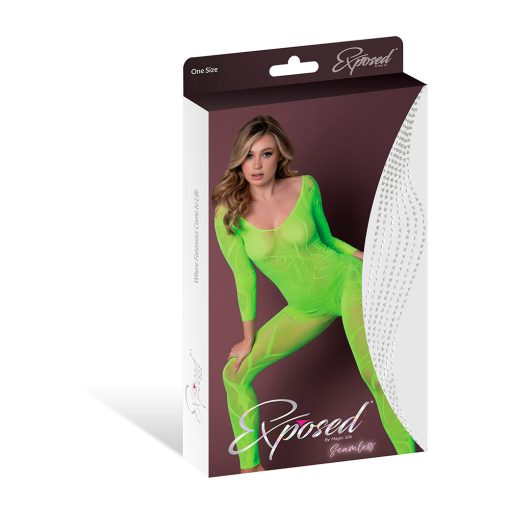 Magic Silk Seamless Long Sleeve Bodystocking Neon Lime O/S - Image 4