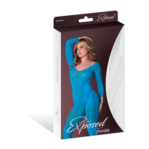 Magic Silk Seamless Long Sleeve Bodystocking Neon Turquoise O/S - Image 3