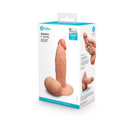 B-Vibe Slipskin Realistic Silicone Dildo 6 In. Girthy Mocha