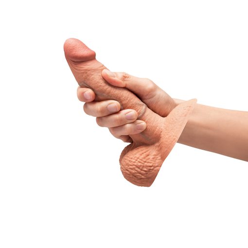 B-Vibe Slipskin Realistic Silicone Dildo 6 In. Girthy Mocha - Image 6