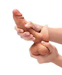 B-Vibe Slipskin Realistic Silicone Dildo 6 In. Girthy Mocha