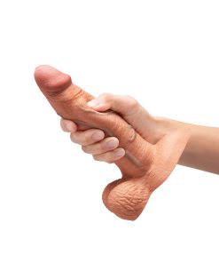 B-Vibe Slipskin Realistic Silicone Dildo 7 In. Girthy Mocha