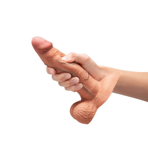 B-Vibe Slipskin Realistic Silicone Dildo 7 In. Girthy Mocha - Image 6