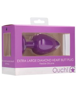 Ouch! Flexible Silicone Diamond Heart Butt Plug Purple Extra Large