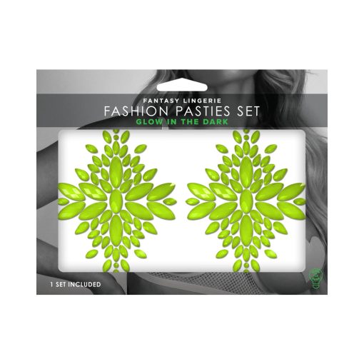Fantasy Lingerie Glow-In-The-Dark Crystal 1 Pair Jeweled Pasties Neon Green O/S - Image 3