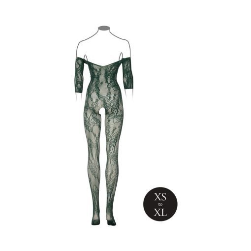 Le Desir Lace Long Sleeve Crotchless Bodystocking Green O/S - Image 5