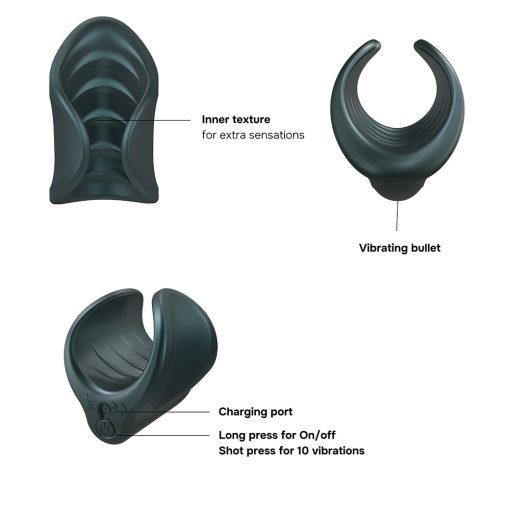 Man Wan Starter Travel Size Silicone Vibrating Masturbator Pine Grey - Image 2