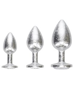 Silver Metal Anal Plug Set – New York Collection Jeweled 3-Piece Luxury Kit