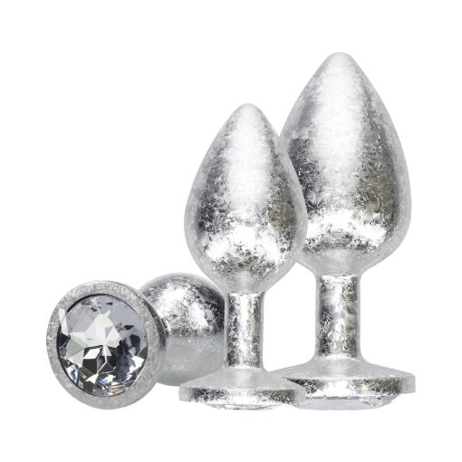 Silver Metal Anal Plug Set – New York Collection Jeweled 3-Piece Luxury Kit - Image 3