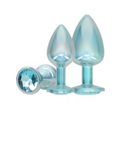 Blue Metal Anal Plug Set – Paris Collection Jeweled 3-Piece Iridescent Kit