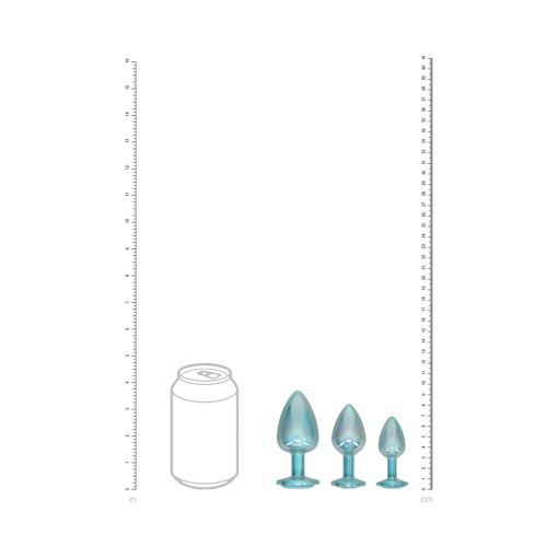 Blue Metal Anal Plug Set – Paris Collection Jeweled 3-Piece Iridescent Kit - Image 6
