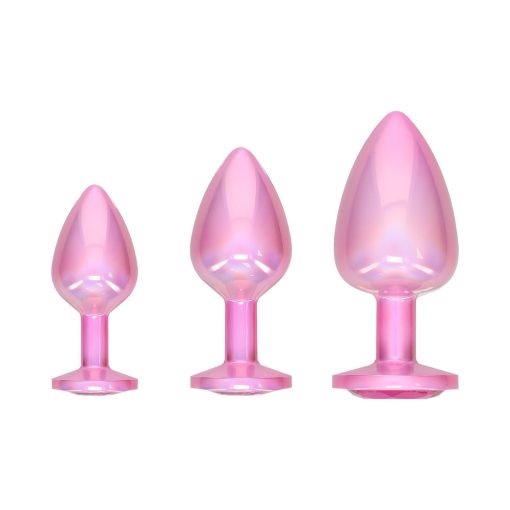 Metal Anal Plug Set – Pink Jeweled 3-Piece Aluminum Paris Collection - Image 2