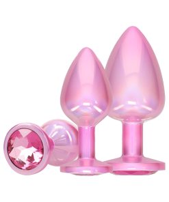 Metal Anal Plug Set – Pink Jeweled 3-Piece Aluminum Paris Collection