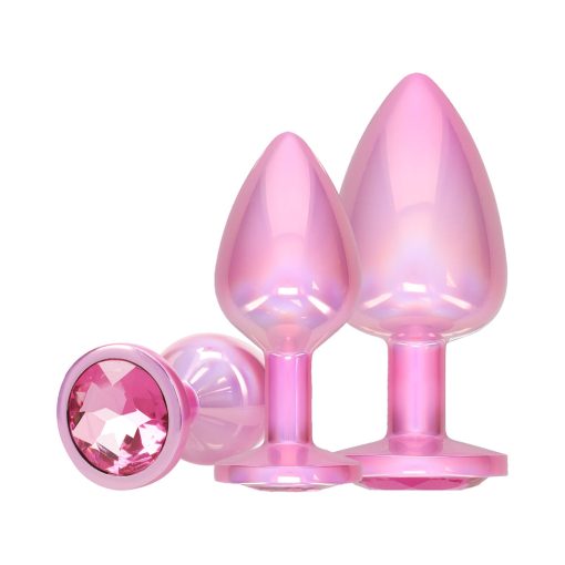 Metal Anal Plug Set – Pink Jeweled 3-Piece Aluminum Paris Collection - Image 3