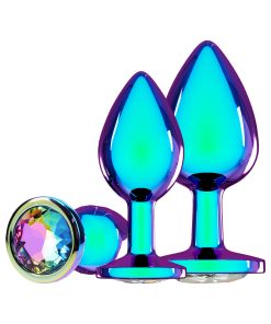 Iridescent Anal Plug Set – Venice Collection Metal Jeweled 3-Piece Trio