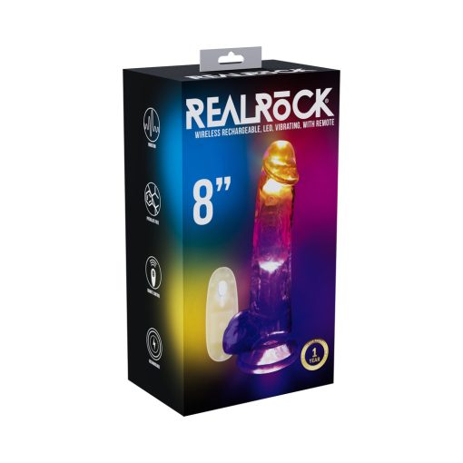 Vibrating Dildo With Balls – 8 Inch Clear Remote Control Rechargeable Toy