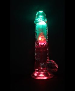 Vibrating Dildo With Balls – 8 Inch Clear Remote Control Rechargeable Toy