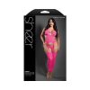 Plus Size Halter Bodystocking & G-String Neon Pink Slashed Knit Lingerie
