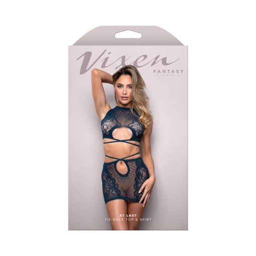 Fantasy Vixen At Last Lace Top & Skirt Set – Navy Lingerie O/S 2–12