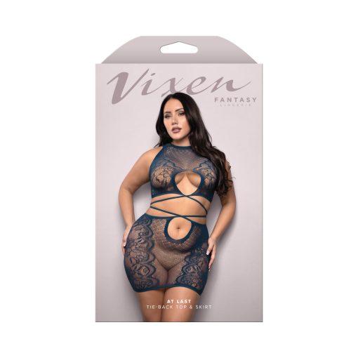 Fantasy Vixen At Last Plus Size Lace Top & Skirt Set – Navy (14–18)