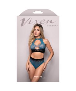 Fantasy Vixen Deep Dive Leopard Cut-Out Lingerie Set – Black/Blue O/S