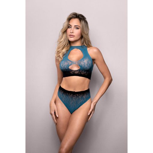 Fantasy Vixen Deep Dive Leopard Cut-Out Lingerie Set – Black/Blue O/S - Image 2