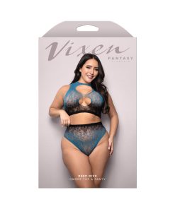 Fantasy Vixen Plus Ombre Leopard Lingerie Set – Black/Blue Queen Size