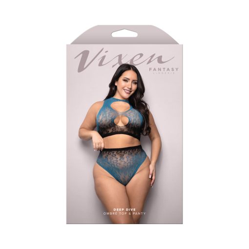 Fantasy Vixen Plus Ombre Leopard Lingerie Set – Black/Blue Queen Size