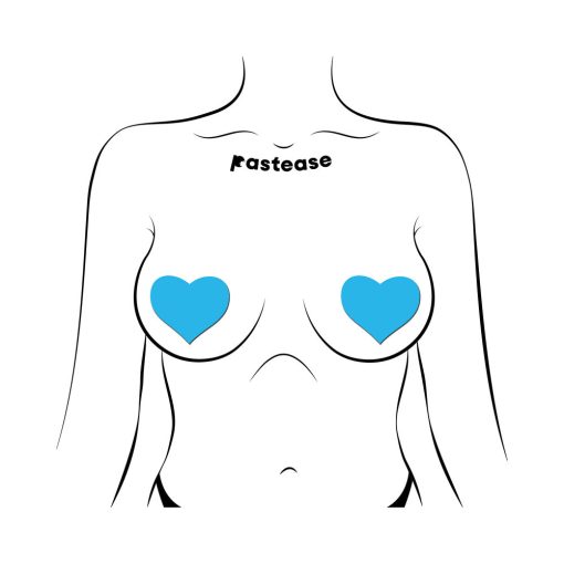 Pastease Love: Glow-In-The-Dark Neon Turquoise Heart Pasties Nipple Covers - Image 2