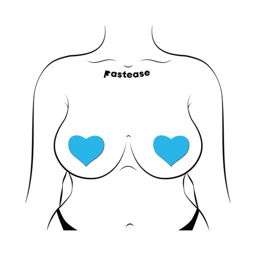 Pastease Love: Glow-In-The-Dark Neon Turquoise Heart Pasties Nipple Covers - Image 3