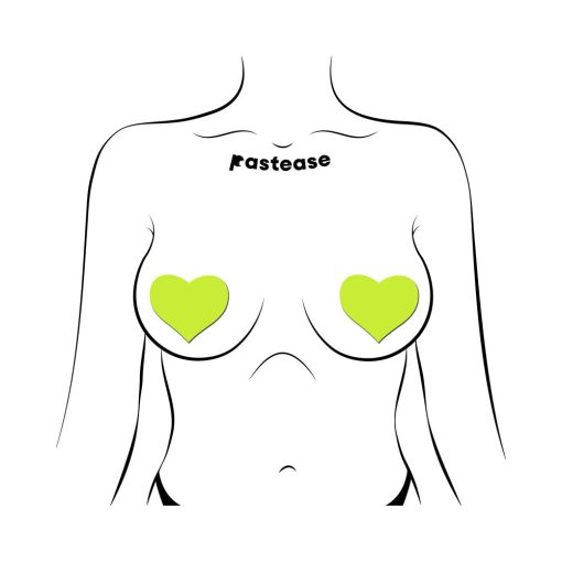 Pastease Love: Glow-In-The-Dark Neon Yellow Heart Pasties Nipple Covers - Image 2