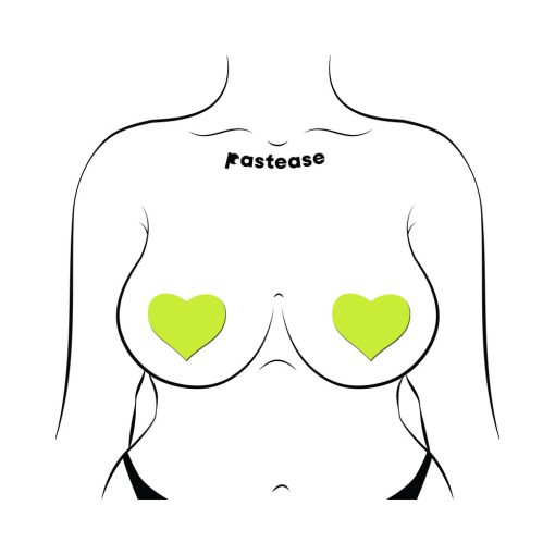 Pastease Love: Glow-In-The-Dark Neon Yellow Heart Pasties Nipple Covers - Image 3