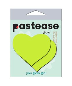 Pastease Love: Glow-In-The-Dark Neon Yellow Heart Pasties Nipple Covers