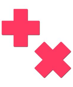 Pastease Plus X: Glow-In-The-Dark Neon Pink Cross Pasties Nipple Covers