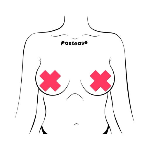 Pastease Plus X: Glow-In-The-Dark Neon Pink Cross Pasties Nipple Covers - Image 2