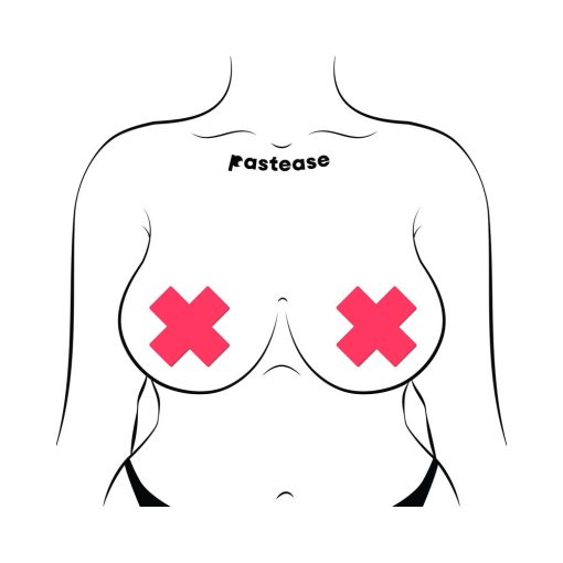 Pastease Plus X: Glow-In-The-Dark Neon Pink Cross Pasties Nipple Covers - Image 3