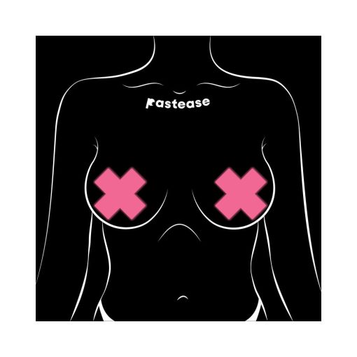 Pastease Plus X: Glow-In-The-Dark Neon Pink Cross Pasties Nipple Covers - Image 5