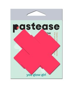 Pastease Plus X: Glow-In-The-Dark Neon Pink Cross Pasties Nipple Covers