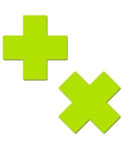 Pastease Plus X: Glow-In-The-Dark Neon Yellow Cross Pasties Nipple Covers
