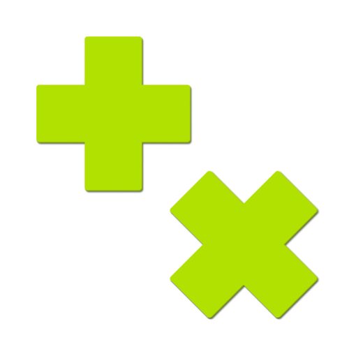Pastease Plus X: Glow-In-The-Dark Neon Yellow Cross Pasties Nipple Covers