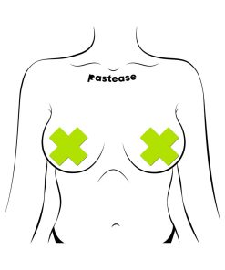 Pastease Plus X: Glow-In-The-Dark Neon Yellow Cross Pasties Nipple Covers