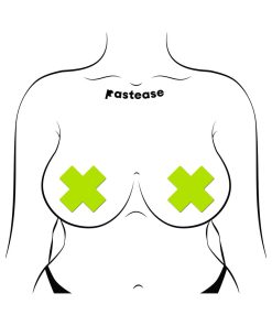 Pastease Plus X: Glow-In-The-Dark Neon Yellow Cross Pasties Nipple Covers