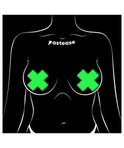 Pastease Plus X: Glow-In-The-Dark Neon Yellow Cross Pasties Nipple Covers