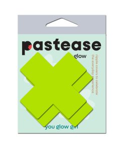 Pastease Plus X: Glow-In-The-Dark Neon Yellow Cross Pasties Nipple Covers