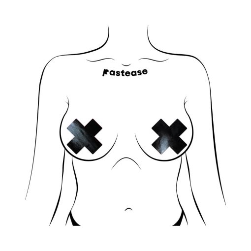 Pastease Plus X: Faux Latex Pleather Vinyl Black Cross Pasties - Image 2