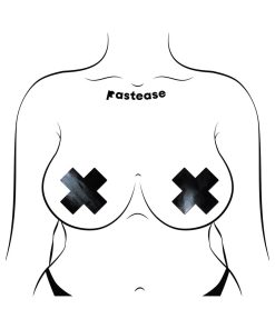 Pastease Plus X: Faux Latex Pleather Vinyl Black Cross Pasties