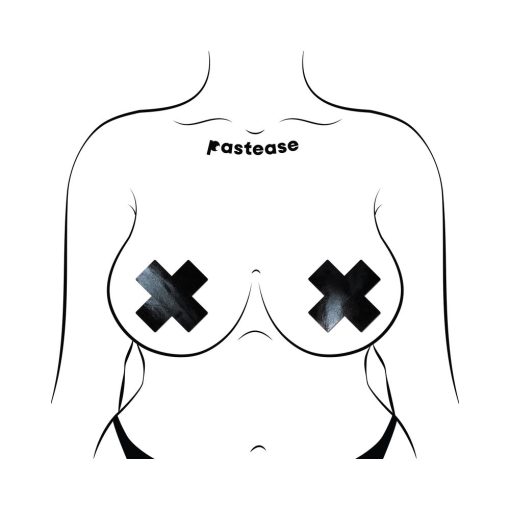Pastease Plus X: Faux Latex Pleather Vinyl Black Cross Pasties - Image 3