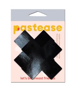 Pastease Plus X: Faux Latex Pleather Vinyl Black Cross Pasties