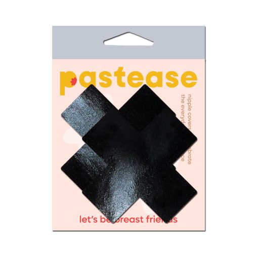 Pastease Plus X: Faux Latex Pleather Vinyl Black Cross Pasties - Image 5
