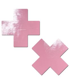 Pastease Plus X: Faux Latex Pleather Vinyl Baby Pink Cross Pasties